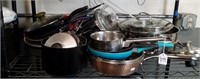 Shelf Lot Of Pots And Pans (Nice Lot)