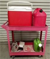 Red Rolling Shop Cart W/Contents