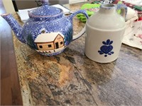 Kitchen Lot of painted tea pot and bottle