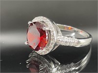 STERLING SILVER RING RED AND WHITE STONES SIZE 9
