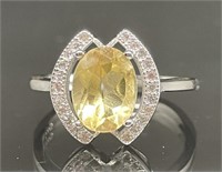 STERLING SILVER RING WITH YELLOW AND WHITE STONES
