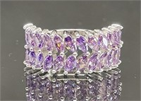 STERLING SILVER RING WITH PURPLE STONES SIZE 6