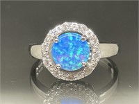 STERLING SILVER RING WITH BLUE AND WHITE STONES SI
