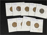 Lot of (9) wheat pennies - 1909-VDB various dates