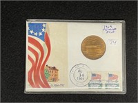 1969 US Mint Philadelphia Copper Medal and Post Ca