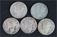 5 MERCURY SILVER DIMES