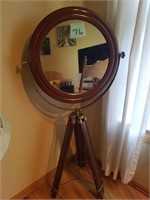 Classic Wood & Brass Mirror on Tri-Pod