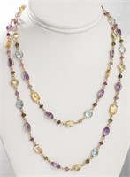 14K Yellow Gold Multi-Colored Stone Long Necklace