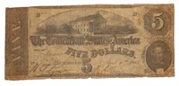 1863 Confederate States $5.00 Large Bank Note