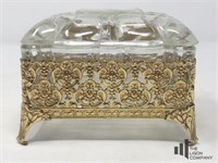 Vintage Gold Filigree & Lead Glass Vanity Box