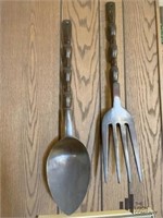 Extra Large Wood Fork And Spoon Wall Decor