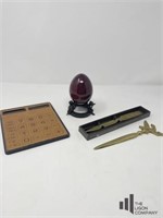 Red Stone Paperweight on Stand