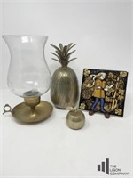 Brass Hurricane Lamp with Glass