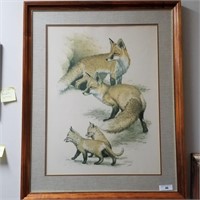 "RED FOXES MALE, FEMALE, AND PUPS"-ORIGINAL