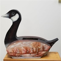 WOODEN GOOSE PLANTER W/PAINTED SCENE