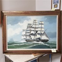SAILING SHIPS OIL PAINTING BY T LAAY OIL ON CANVAS