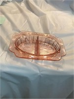 Jeannette Glass  "ADAM" Pink Divided Serving Dish
