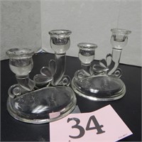 PAIR OF VINTAGE GLASS CANDLE HOLDERS 6 IN