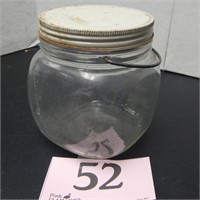 OLD HAZEL ATLAS CRACKER JAR WITH HANDLE & LID 6