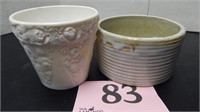 STONEWARE SALT CROCK 5 IN & FLORAL PLANTER