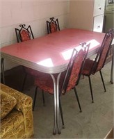 Mid century modern red table and chairs  table is