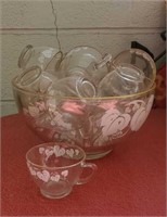 Mid century modern punch bowl and approx 12 cups