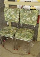 Mid century modern chairs in green rose pattern