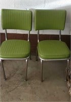Olive green mid century modern chair pair