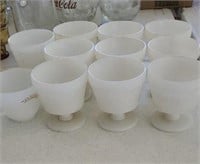 Group of 10 white milk glass dessert dishes