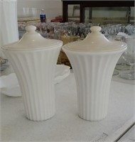 Pair of white vases with lids approx 9 inches tall