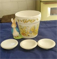 Bunny pot and 3 little plates