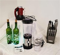 Blender,Knife Set,Lit Wine Bottles