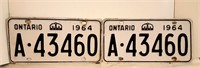 Set of 2 1964 Ontario Plates