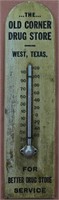 OLD CORNER DRUG STORE WEST TX WOOD THERMOMETER