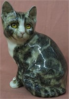 PORCELAIN CAT FIGURINE W/ AMBER COLORED GLASS EYES