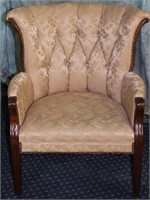 VINTAGE WINGBACK PARLOR CHAIR WITH WOOD TRIM