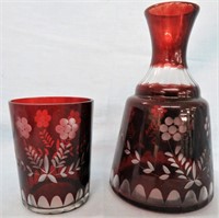 VINTAGE BOHEMIAN RUBY RED CUT GLASS WATER SET