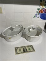 2 Corningware French White 1.5qt Lidded Dishes