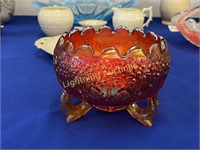 FENTON MARIGOLD CARNIVAL GLASS THREE-FOOTED BOWL