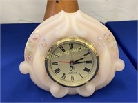 FENTON HAND PAINTED PINK SATIN GLASS DESK CLOCK