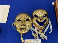 HEAVY BRASS WALL MASKS "LAUGH NOW, CRY LATER"