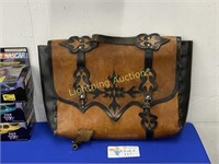 HAND MADE TOOLED LEATHER MESSENGER BAG