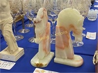 PAIR OF POLISHED STONE HORSE BUST BOOK ENDS