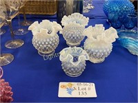 FOUR OPALESCENT HOBNAIL FOOTED BOWLS