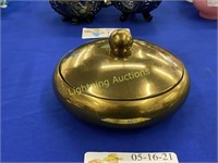 THREE FOOTED COVERED BRASS DISH