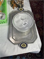Pewter Plate & Corning Wear Dish
