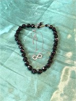 Black Jet Bead Necklace & SS Infinity Necklace