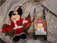 Christmas Decor Lot-Mickey and a snowman sled