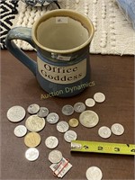 Office Goddess Mug and Foriegn Coin