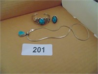 Sterling Turquoise Bracelet, Ring & Necklace